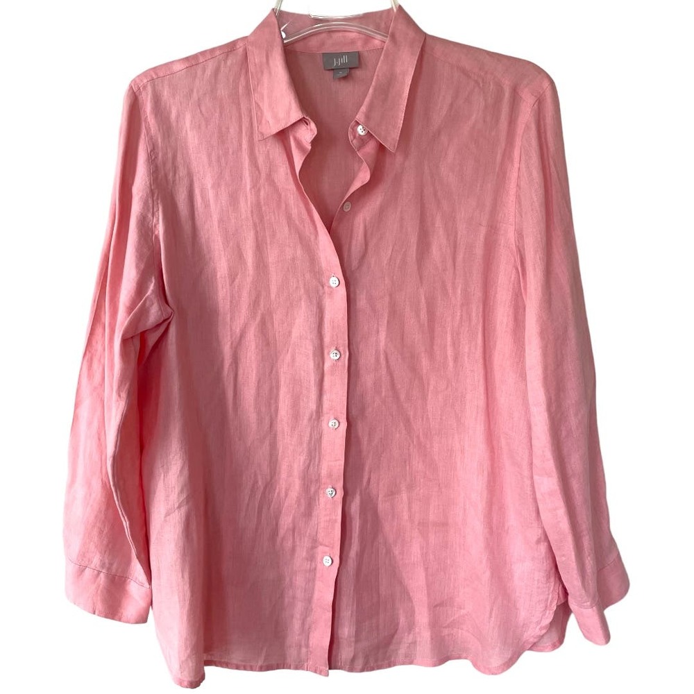 J. Jill LINEN Peachy Pink Buttondown size M